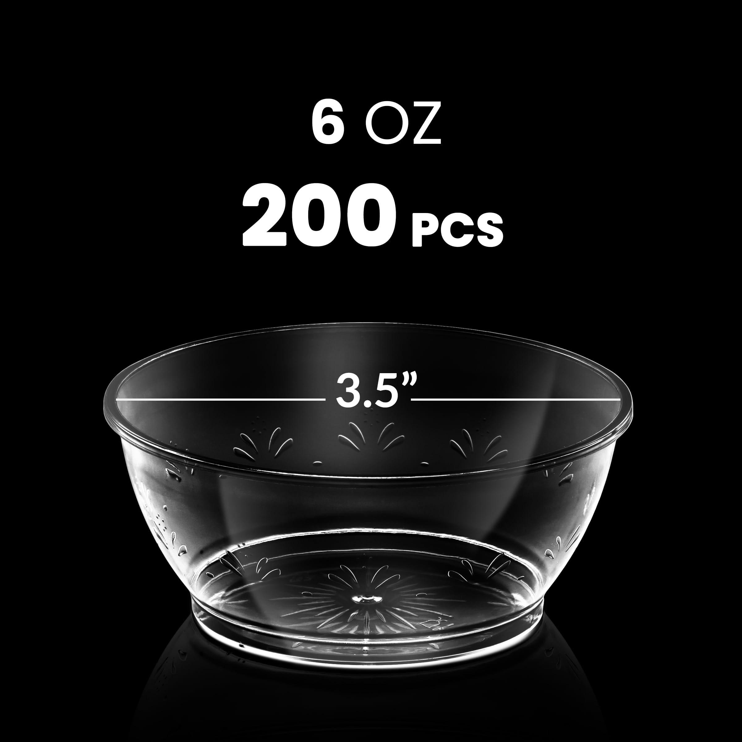 Clear Mini Plastic Bowls - 6 Oz Disposable Premium Hard Plastic Dessert Bowls for Serving, Weddings, Catering, Parties, Ice Cream, Salsa Home or Event Party Supplies